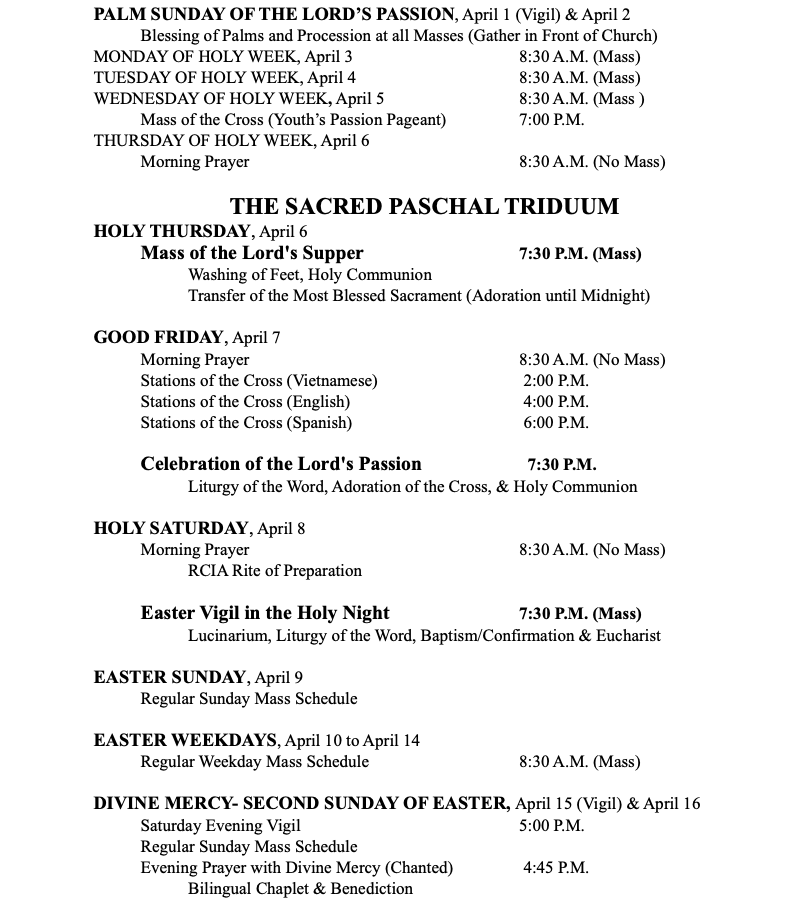 Lent, Holy Week & easter Annunciation Church Arcadia, CA